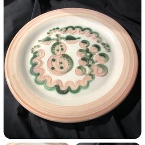 MA Hadley 11” round serve platter plate hand painted pears & grapes green & pink